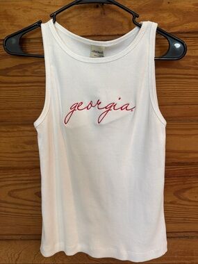Chicka-d White Ribbed Tank with Red "Georgia" Script